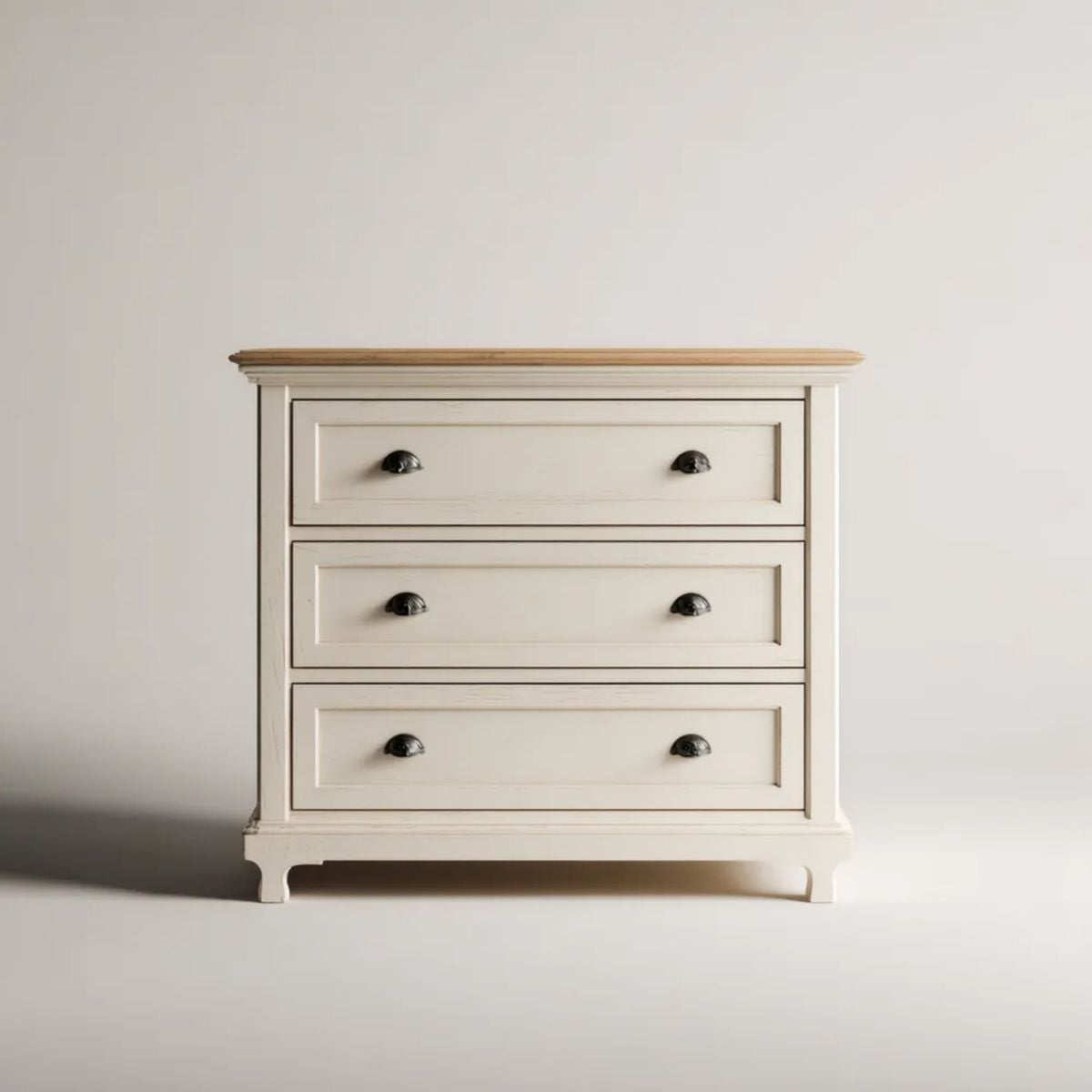 Kremowa komoda drewniana z 3 szufladami, 90 × 45 × 90 cm