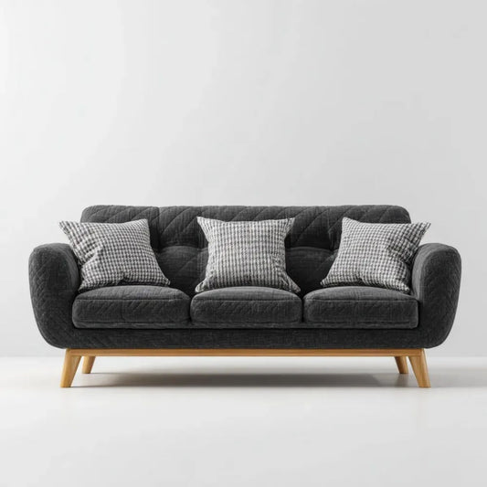 Trzyosobowa sofa grafitowa z tapicerką poliestrową i drewnianymi nogami, 210 x 90 x 85 cm