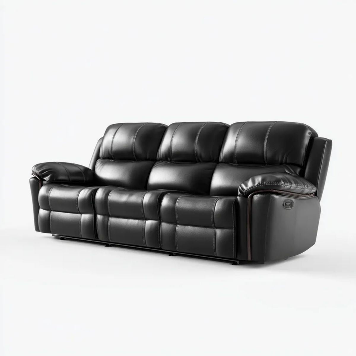Czarna sofa 3-osobowa ze skóry syntetycznej z funkcją relaks 210 x 95 x 102 cm