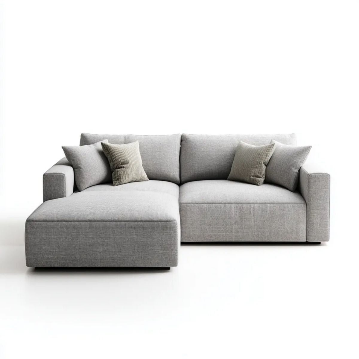 Szara sofa narożna z lewym szezlongiem, tapicerka poliestrowa, 260 x 160 x 85 cm