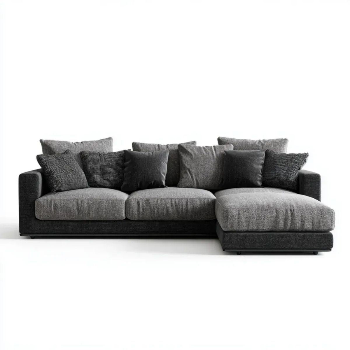 Ciemnoszara sofa narożna z prawostronnym szezlongiem, tapicerka poliestrowa, 290 × 170 × 85 cm