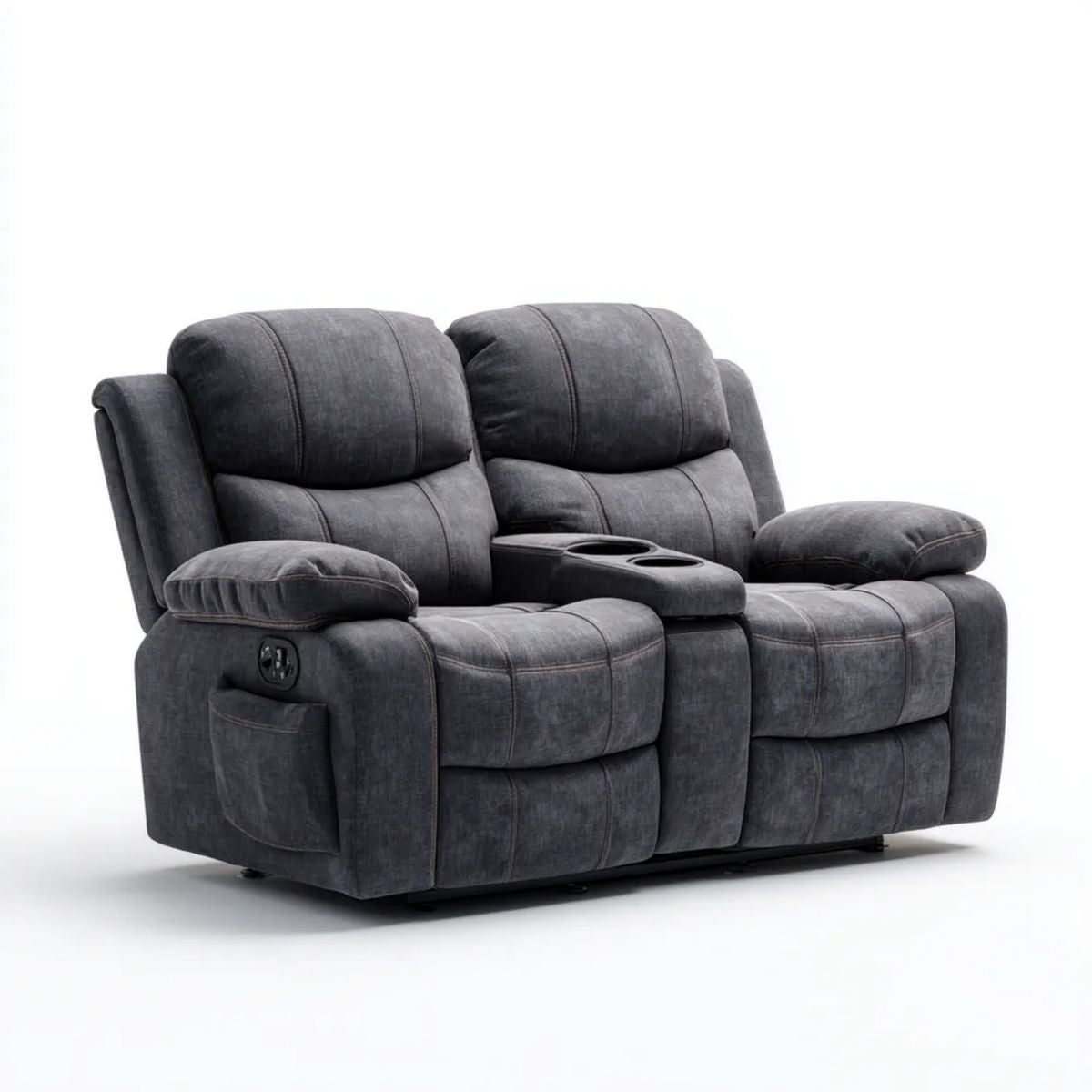 Grafitowa sofa dwuosobowa z elektryczną funkcją relaksu z mikrofibry 170 x 95 x 102 cm
