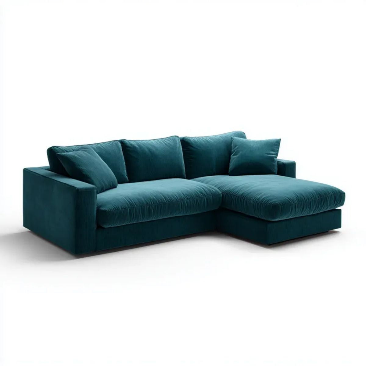 Modułowy narożnik z prawostronnym szezlongiem w kształcie L, ciemnoturkusowy, z poliestru sztruksowego, 260 × 165 × 85 cm