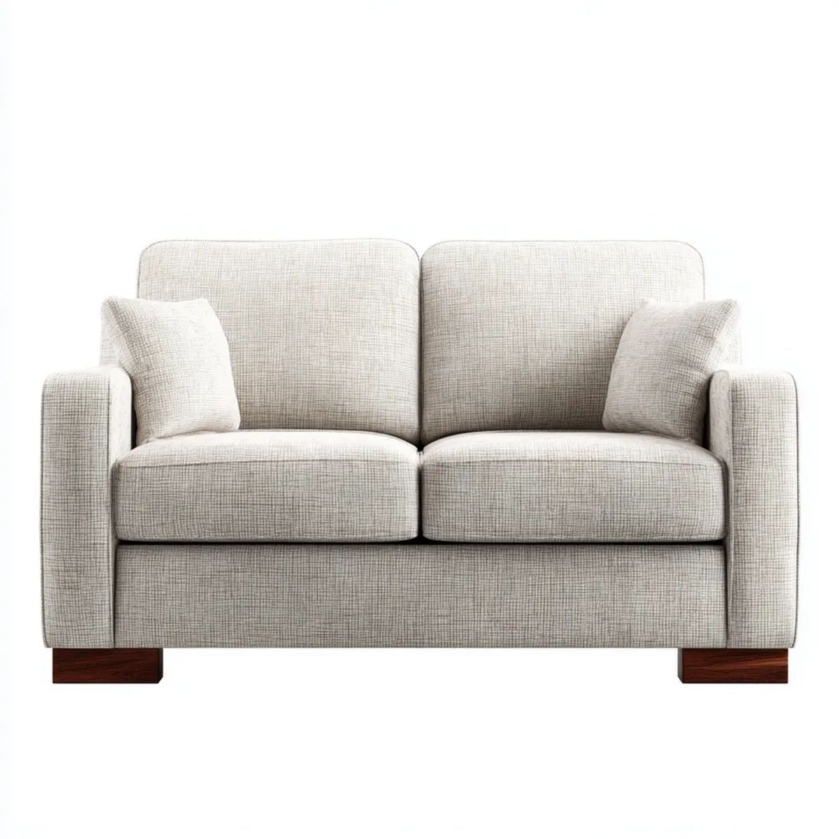 Sofa dwuosobowa beżowa z tapicerką poliestrową i drewnianymi nóżkami 150 x 85 x 85 cm