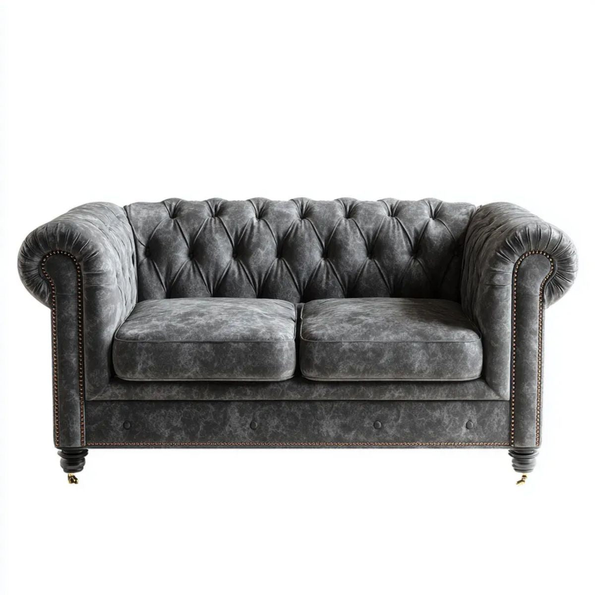 Dwuosobowa sofa Chesterfield ze skóry PU, szara, 170 x 100 x 75 cm