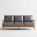 Trzyosobowa sofa drewniana z tapicerką z mikrofibry, szaro-miodowa, 190 x 78 x 82 cm