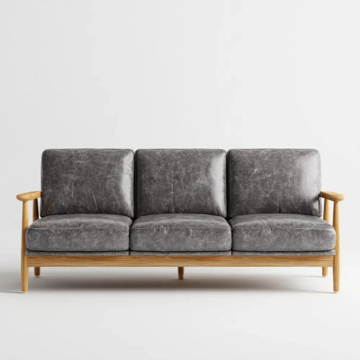 Trzyosobowa sofa drewniana z tapicerką z mikrofibry, szaro-miodowa, 190 x 78 x 82 cm