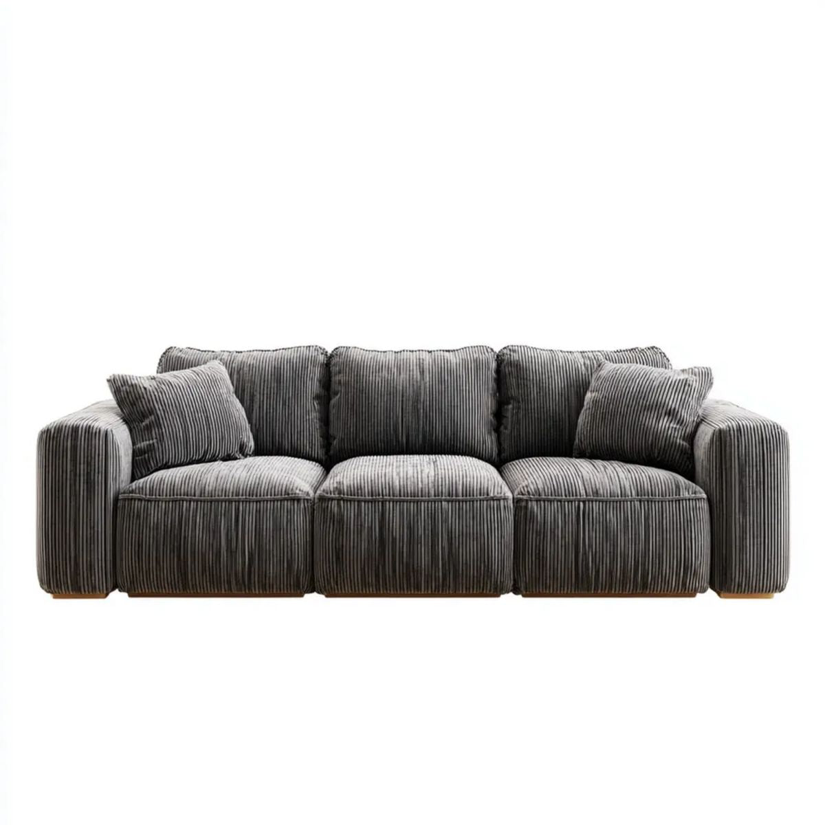 Sofa 3-osobowa szara z prążkowaną tapicerką poliestrową 220 x 90 x 85 cm