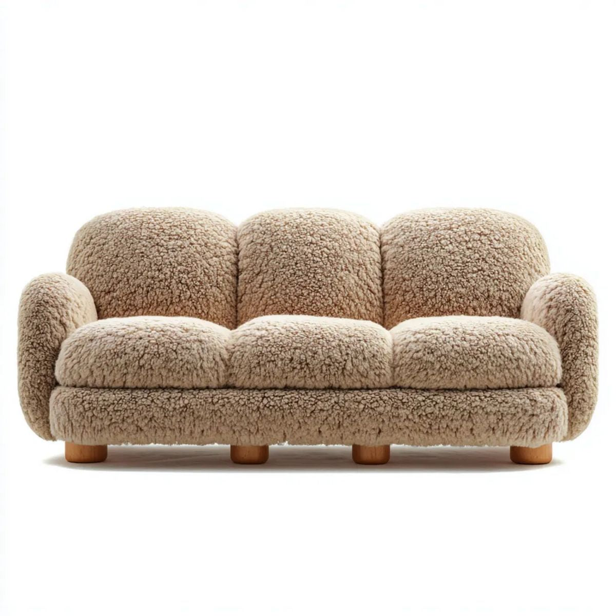 Beżowa trzyosobowa sofa z tapicerką bouclé z poliestru, 210 × 90 × 75 cm