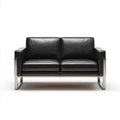 Dwuosobowa sofa ze skóry syntetycznej PU z metalową ramą, czarno-srebrna, 130 x 75 x 78 cm