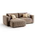 Beżowa sofa narożna 3-osobowa z szezlongiem, sztruks poliestrowy, 240 x 160 x 82 cm