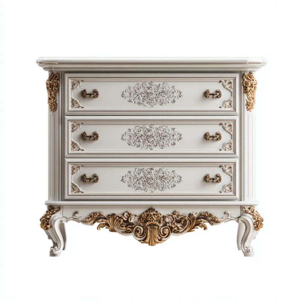 Komoda z 3 szufladami z płyty MDF, biała/złota, 120 × 50 × 100 cm