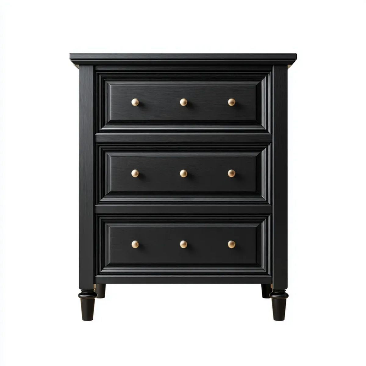 Czarna komoda z 3 szufladami z płyty MDF 80 × 45 × 110 cm ze złotymi uchwytami