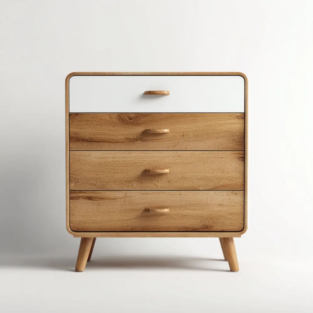 Komoda z 4 szufladami biało-dębowa z MDF 80 x 40 x 90 cm