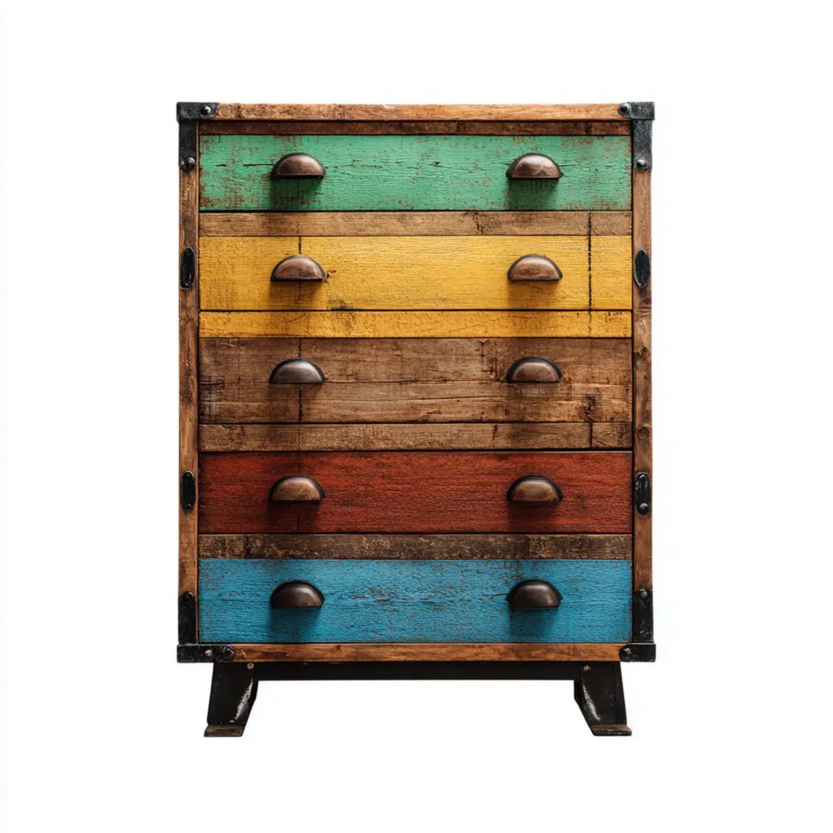 Wielokolorowa komoda industrialna z 5 szufladami z litego drewna 60 × 35 × 75 cm