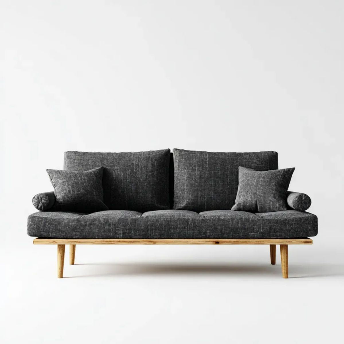 Sofa 3-osobowa ciemnoszara z tkaniny poliestrowej na ramie z litego drewna sosnowego 200 x 85 x 82 cm