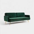 Trzyosobowa sofa z aksamitu poliestrowego ciemnozielona ze złotymi nogami, 210 x 85 x 82 cm
