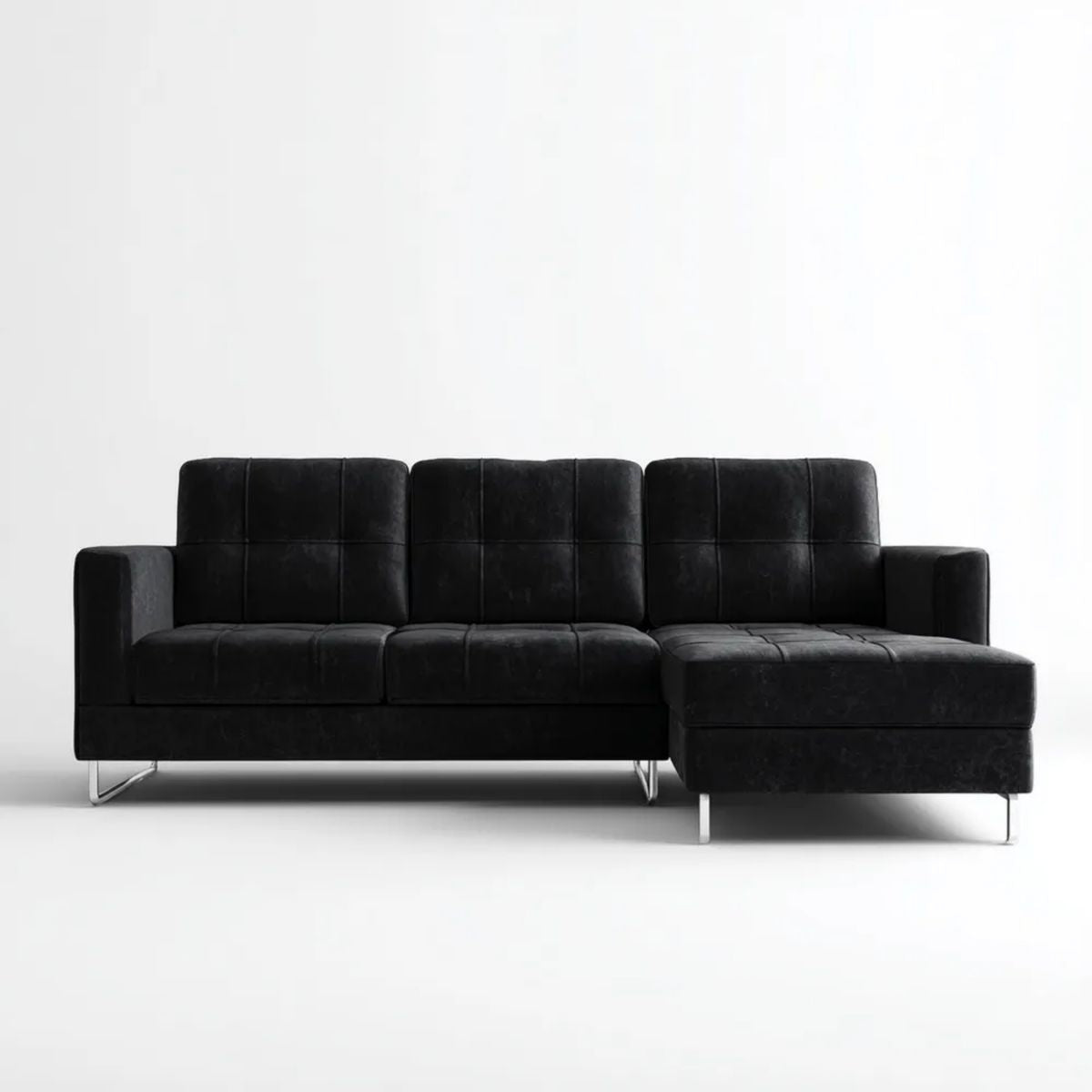 Czarna sofa narożna z prawym szezlongiem z weluru poliestrowego 250 x 160 x 88 cm