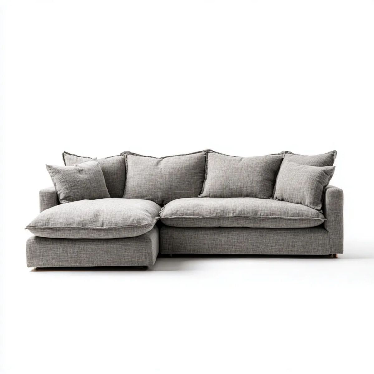 Szara sofa narożna z lewym szezlongiem, tapicerka poliestrowa, 260 × 170 × 85 cm