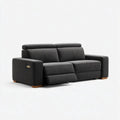 Grafitowa sofa dwuosobowa z elektrycznym relaksem, tapicerką poliestrową i drewnianymi nogami, 180 × 95 × 100 cm
