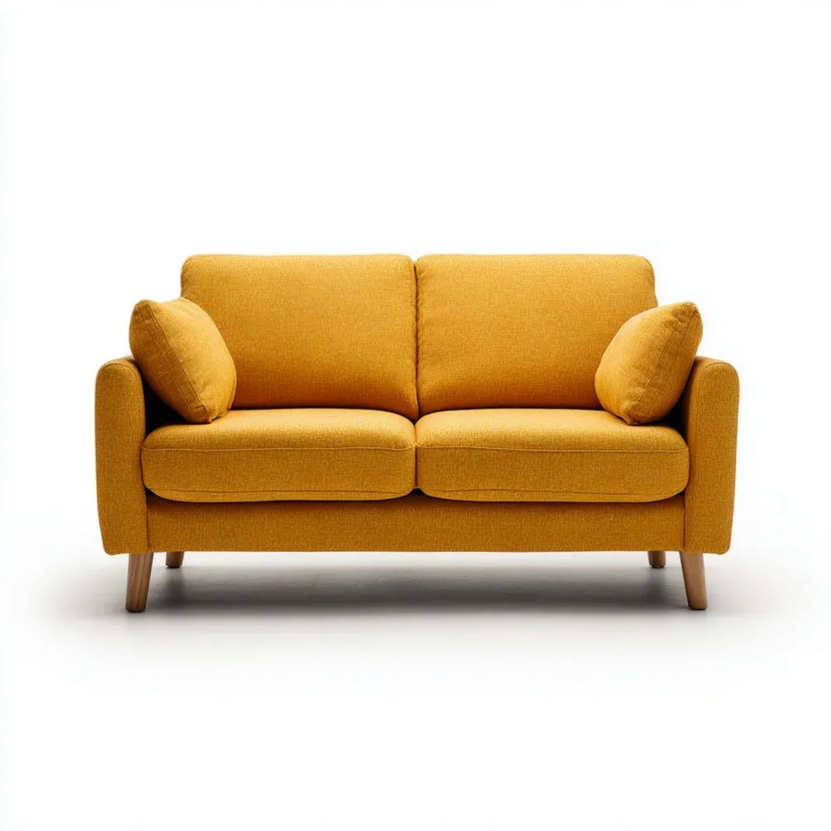 Musztardowa sofa dwuosobowa z poliestru 160 x 85 x 85 cm