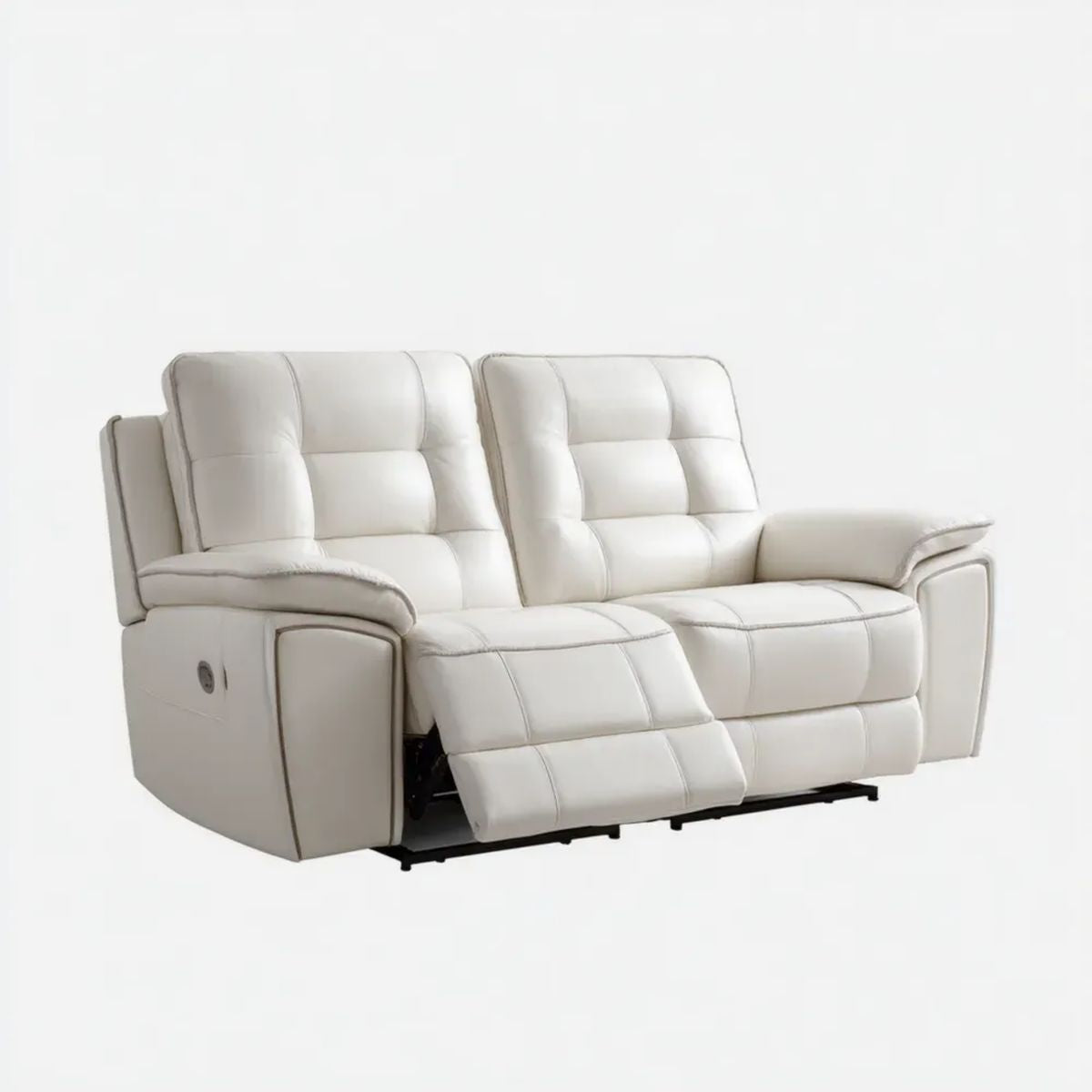 Biała sofa dwuosobowa z elektryczną funkcją relaks, tapicerka z ekoskóry, 170 x 95 x 103 cm