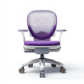 Ergonomiczny fotel biurowy biało-fioletowo-szary z siatkowym oparciem, 54 × 58 × 88–98 cm