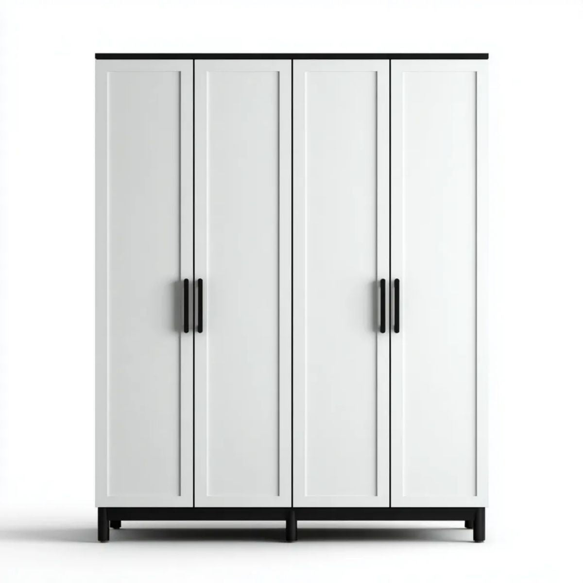Czterodrzwiowa szafa ubraniowa z płyty wiórowej laminowanej 160 × 52 × 200 cm, biało-czarna