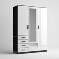Szafa z lustrem z laminowanej płyty wiórowej 150 × 52 × 200 cm biała/czarna/szara