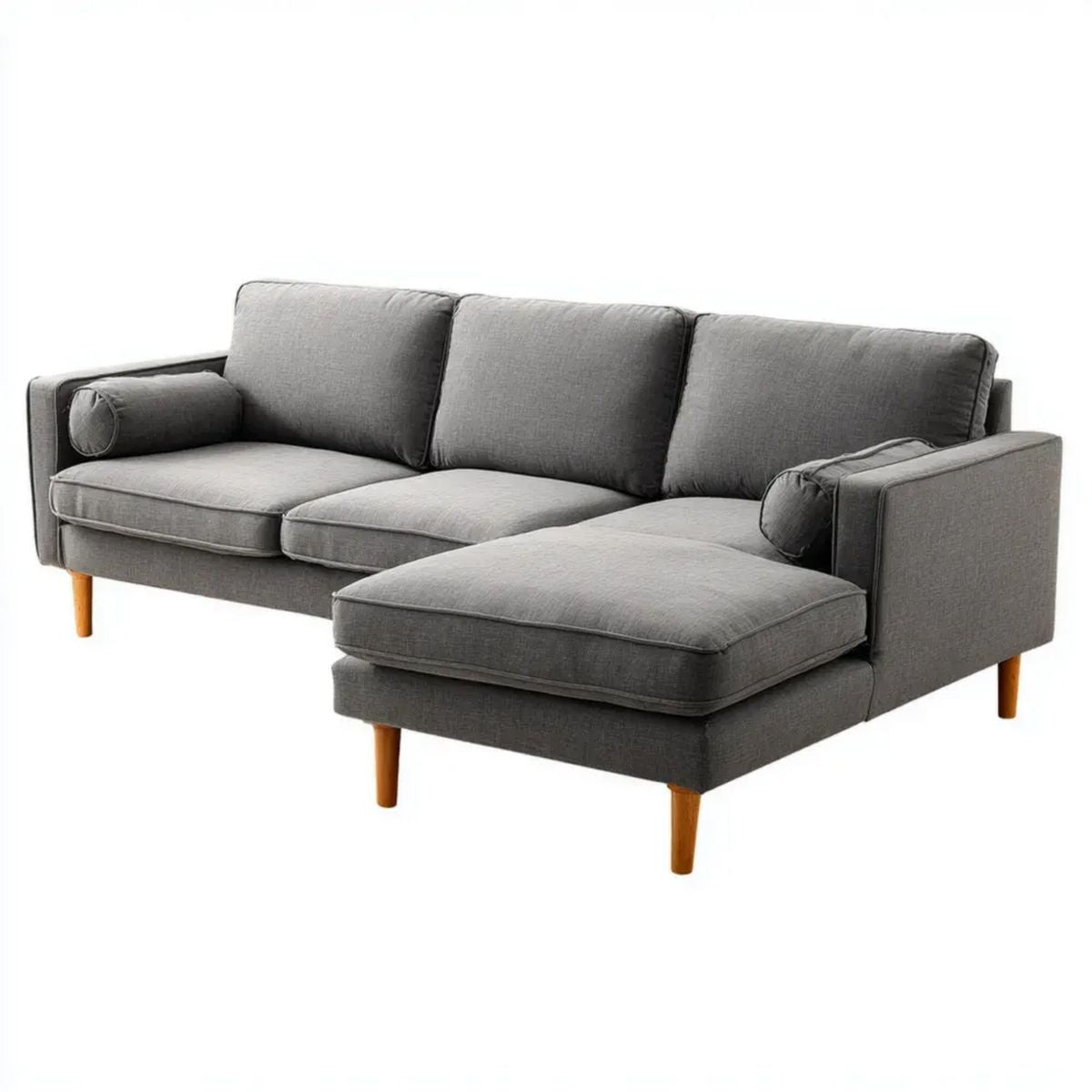 Szara prawostronna sofa narożna z tapicerką poliestrową 230 × 150 × 85 cm